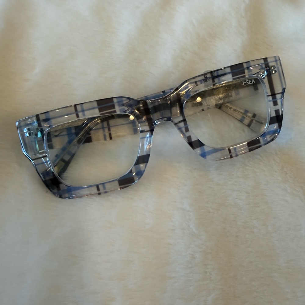 💋NWT💋Anthropologie Blue and Gray Plaid Glasses SB002-001